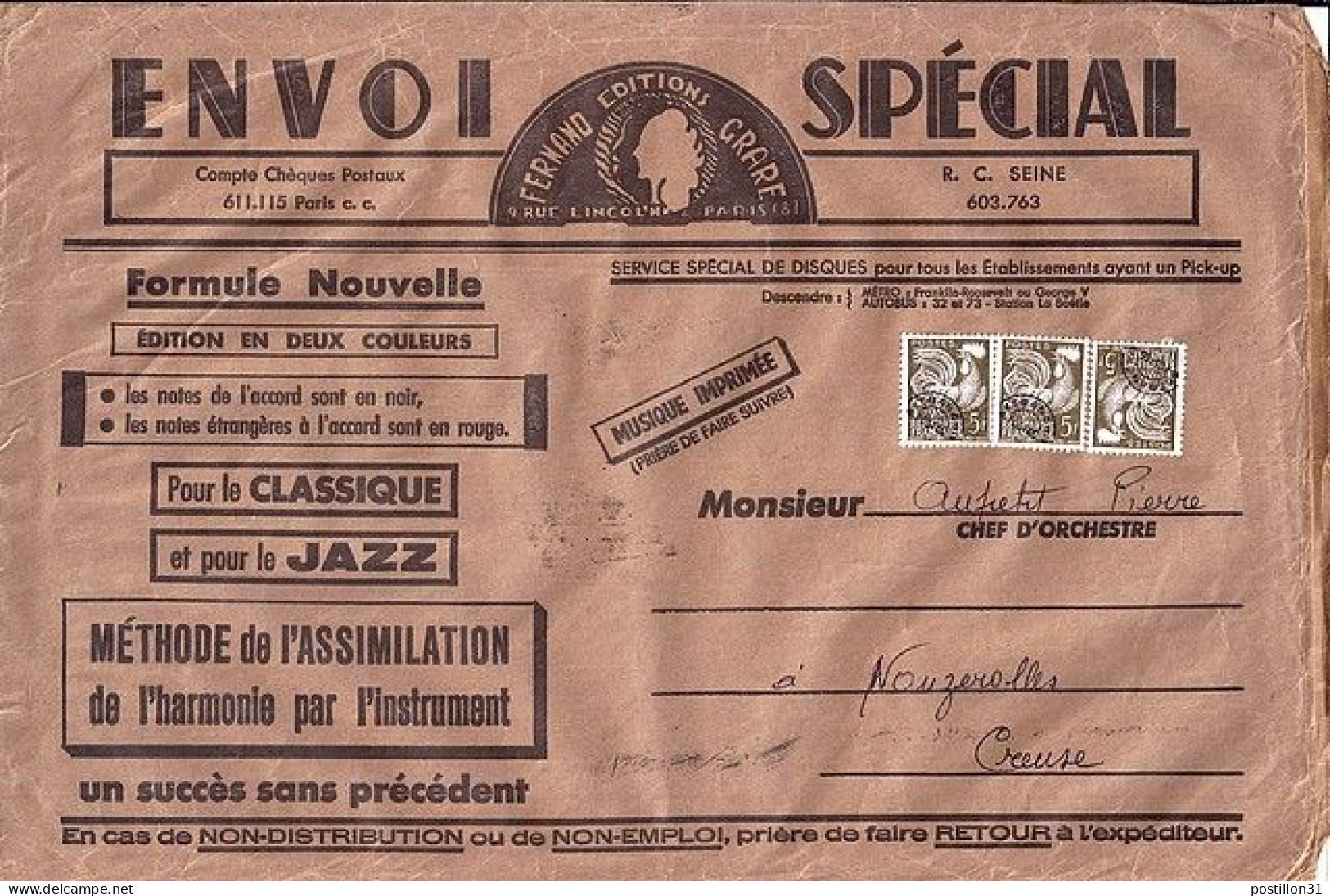 PREO N° 107 X 3 S/GRANDE ENV. DES EDITIONS MUSICALES / PARIS - 1953-1960