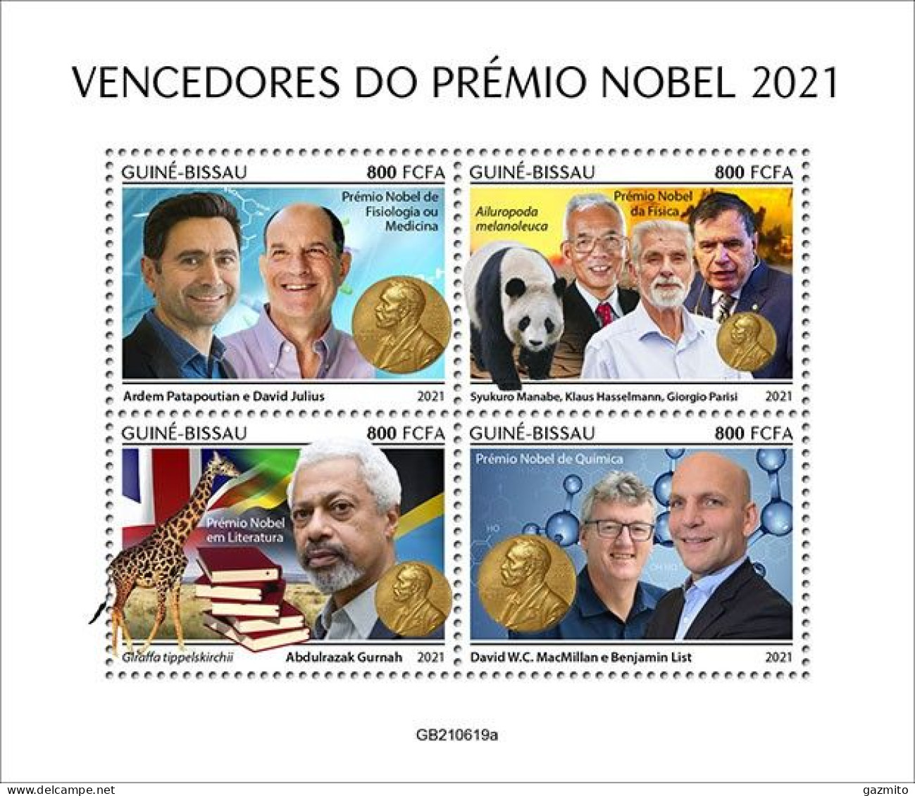 Guinea Bissau 2021, Nobel Prices In 2021, Panda, Giraffe, 4val In BF - Chimica