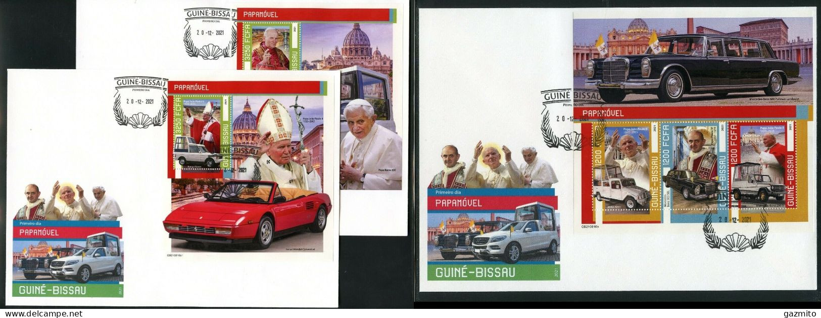 Guinea Bissau 2021, Pope's Car, J. Paul II, Benedict, 3val In BF+3BF In 3FDC - Guinea-Bissau