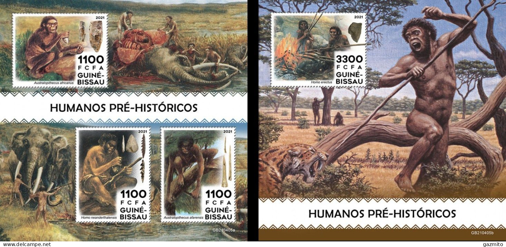 Guinea Bissau 2021, Prehistoric Men, Fossils, 3val In BF +BF - Guinea-Bissau