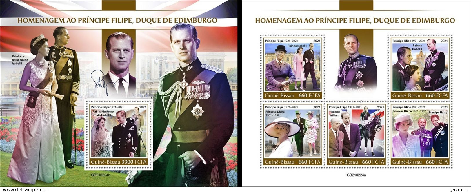 Guinea Bissau 2021, Prince Philip, Queen Elisabeth, 5val In BF +BF - Guinea-Bissau