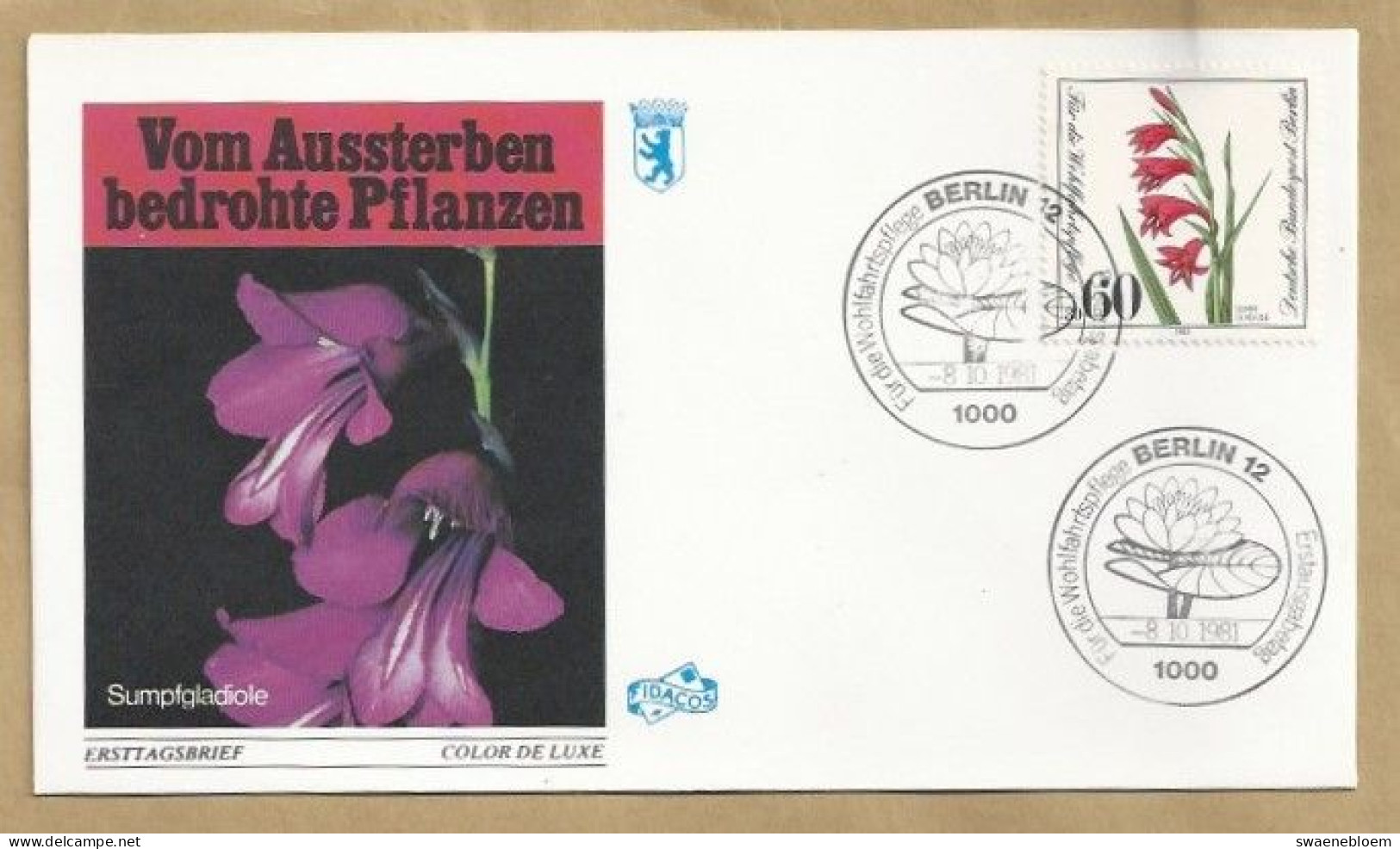 DE.- ERSTTAGSBRIEF. VOM AUSSTERBEN BEDROHTE PFLANZEN, SUMPFGLADIOLE. ERSTAUSGABE 8.10.1981. BERLIN 12. FDC - 1981-1990