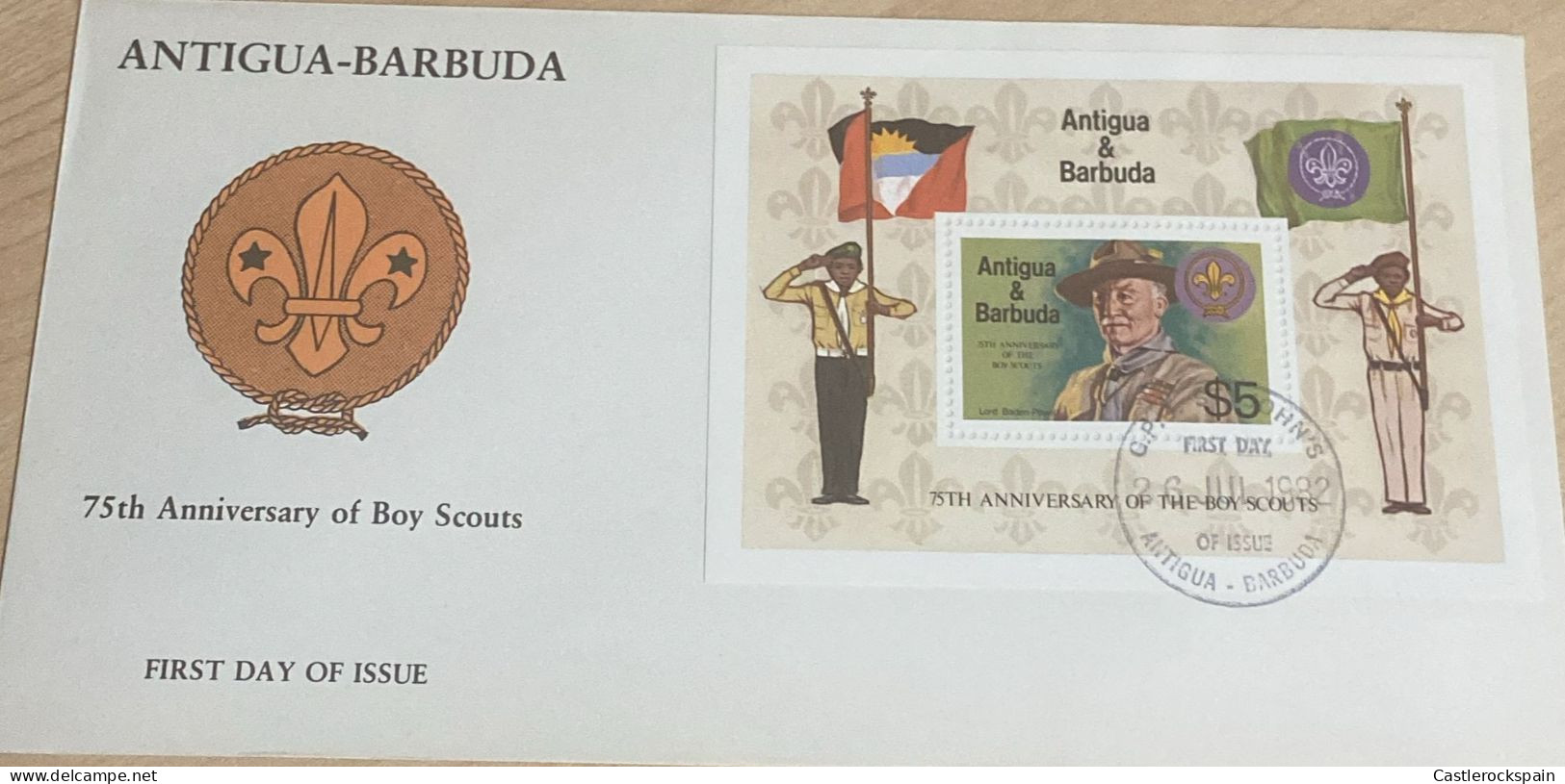 O) 1982 ANTIGUA AND BARBUDA, LORD BADEN POWELL, SCOUTING YEAR, FDC XF - Antigua Und Barbuda (1981-...)