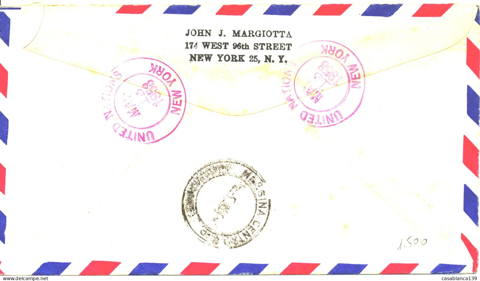 UN New York  1958, Registered Letter To Italy, Interesting Cancellation , See Back Side - Lettres & Documents