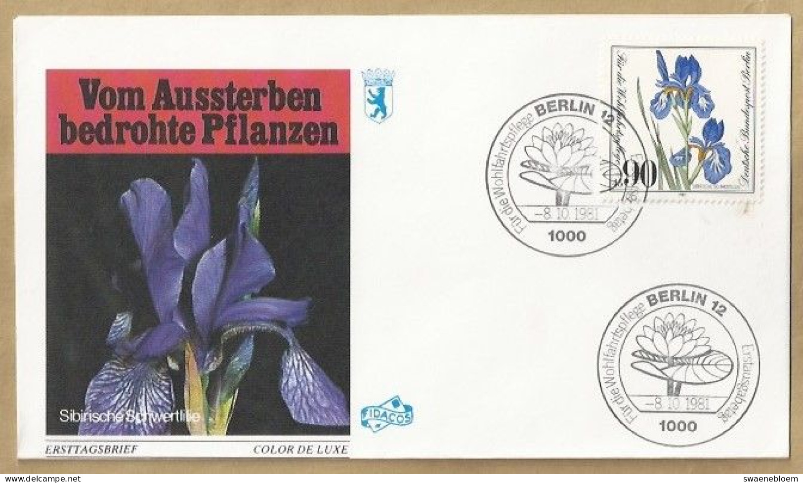 DE.- ERSTTAGSBRIEF. VOM AUSSTERBEN BEDROHTE PFLANZEN, SIBIRISCHE SCHWERTLILIE. ERSTAUSGABE 8.10.1981. BERLIN 12. FDC - 1981-1990