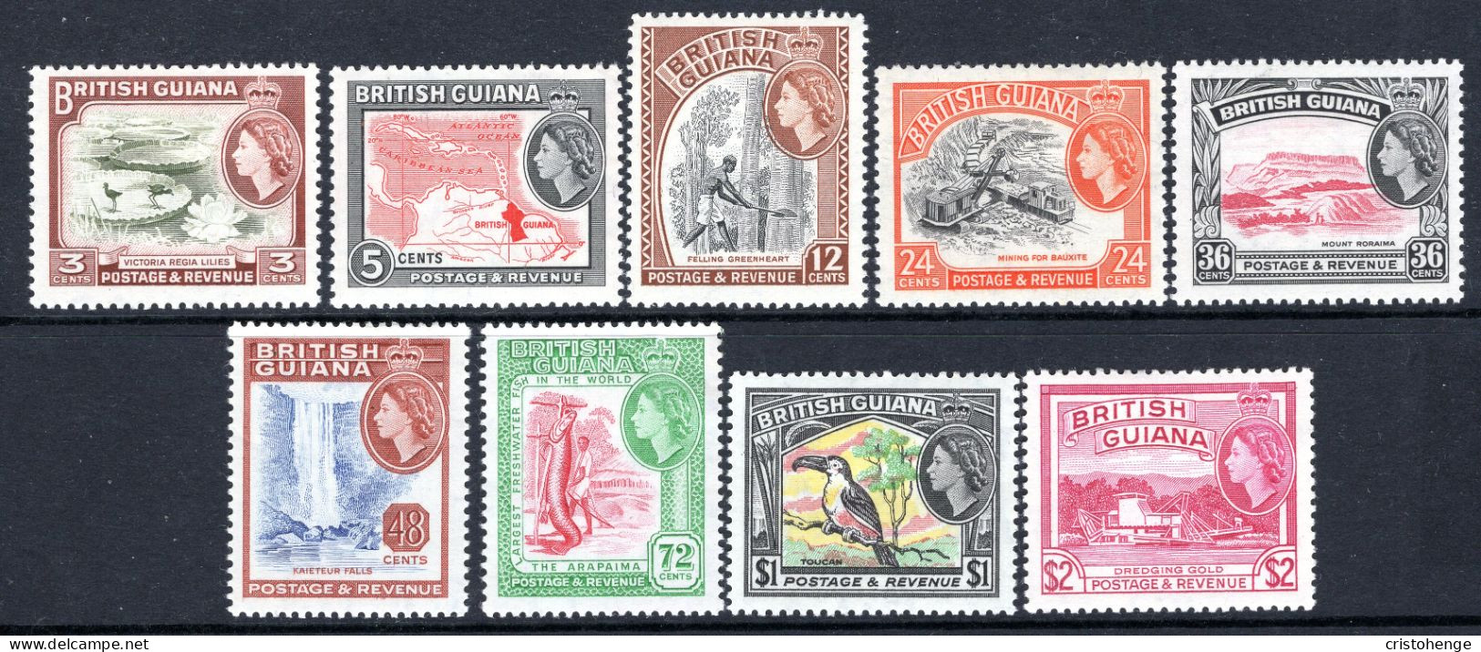 British Guiana 1963-65 QEII Pictorials - New Wmk. - Complete Set HM (SG 354-365) - British Guiana (...-1966)