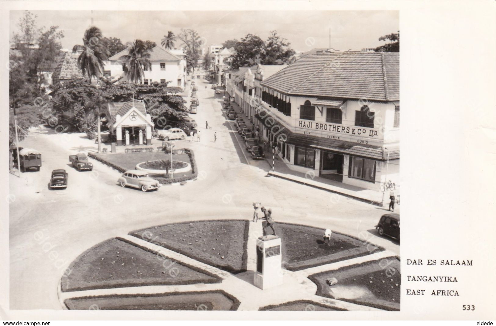 Real Photo Dar Es Salaam Tanganyika Caltex Gas Station  Haji Bros Ivory Silk Etc  Written 1963 Not Stamped American Cars - Tanzanie