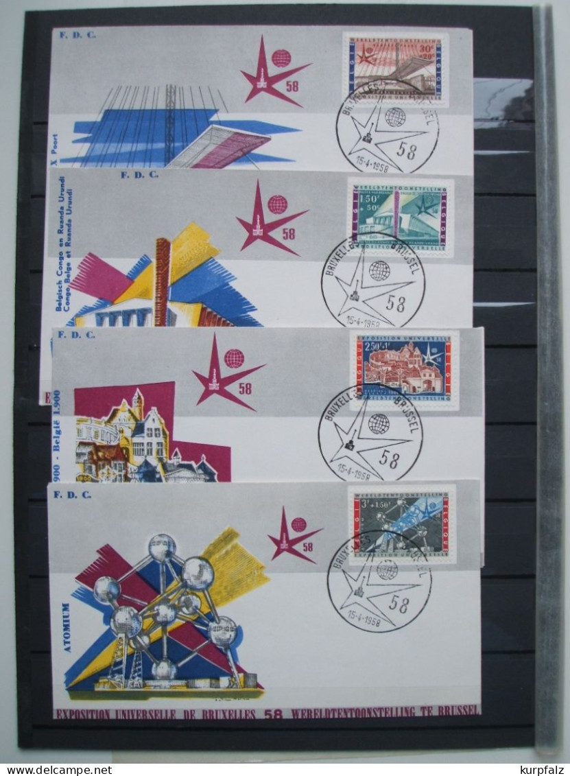 Belgien, Belgique - unsortiertes Briefmarken-Konvolut auf Blättern + Steckseite