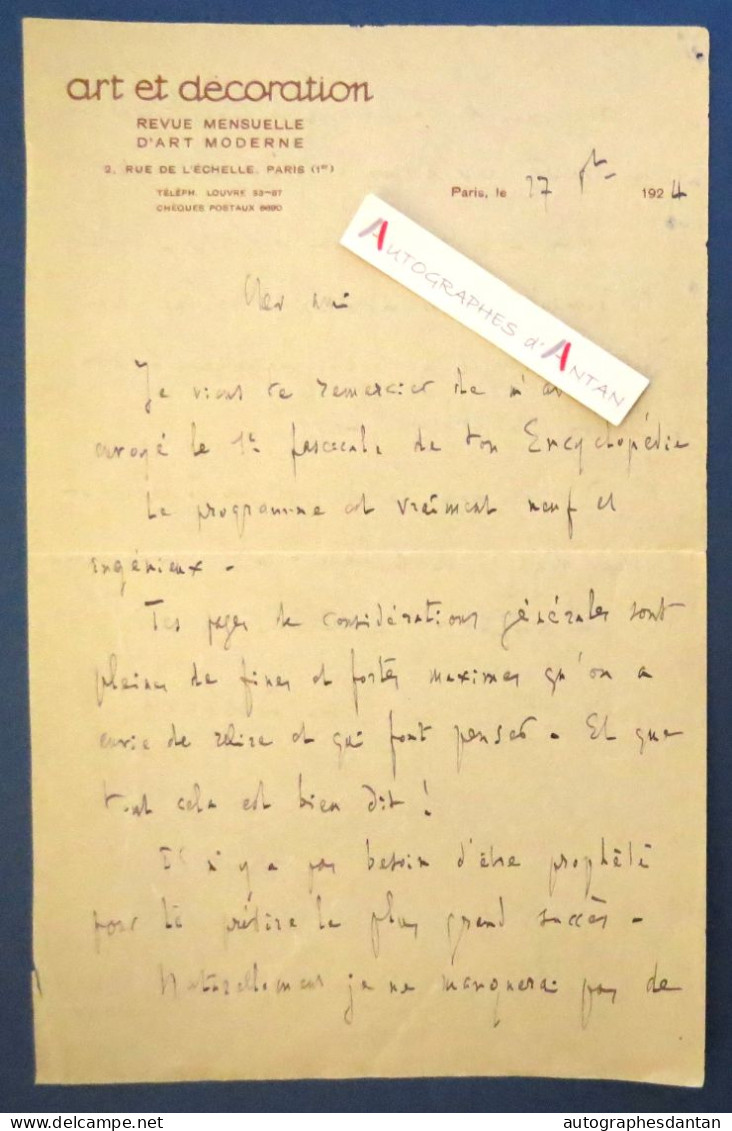 ● L.A.S 1924 Léon DESHAIRS Art Et Décoration Revue D'Art Moderne (Chalon Sur Saône- Créteil) Ami De Charles PEGUY Lettre - Schriftsteller