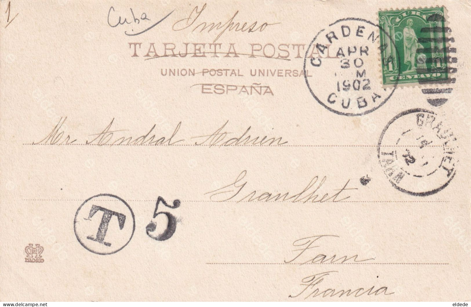 Pioneer Card  Cuba 1902 Cardenas Hauser Menet Madrid  Art Nouveau Vers Graulhet Tarn - Cuba