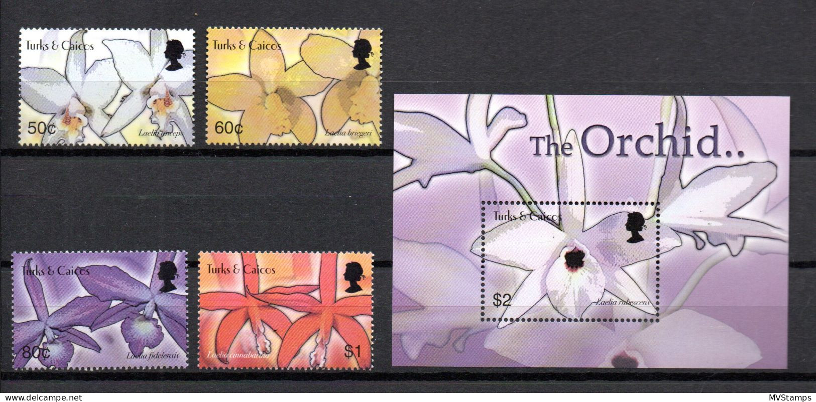 Turks & Caicos 2003 Set Orchids/Flowers/Blumen Stamps (Michel 1788/91+Bl.225) MNH - Turks And Caicos