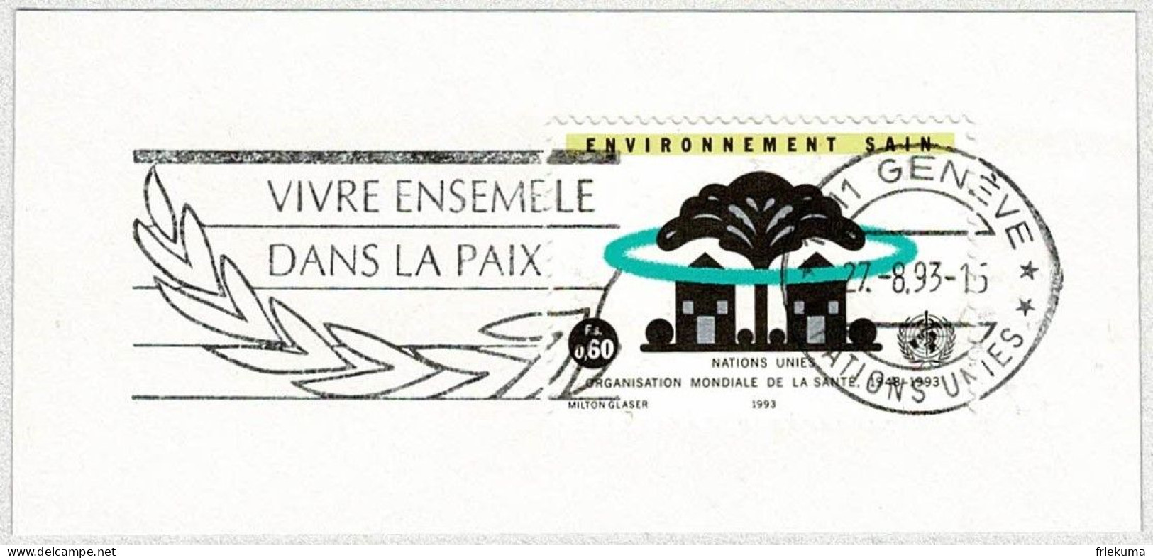 UNO Genève 1993, Flaggenstempel Paix / Frieden / Peace - ONU