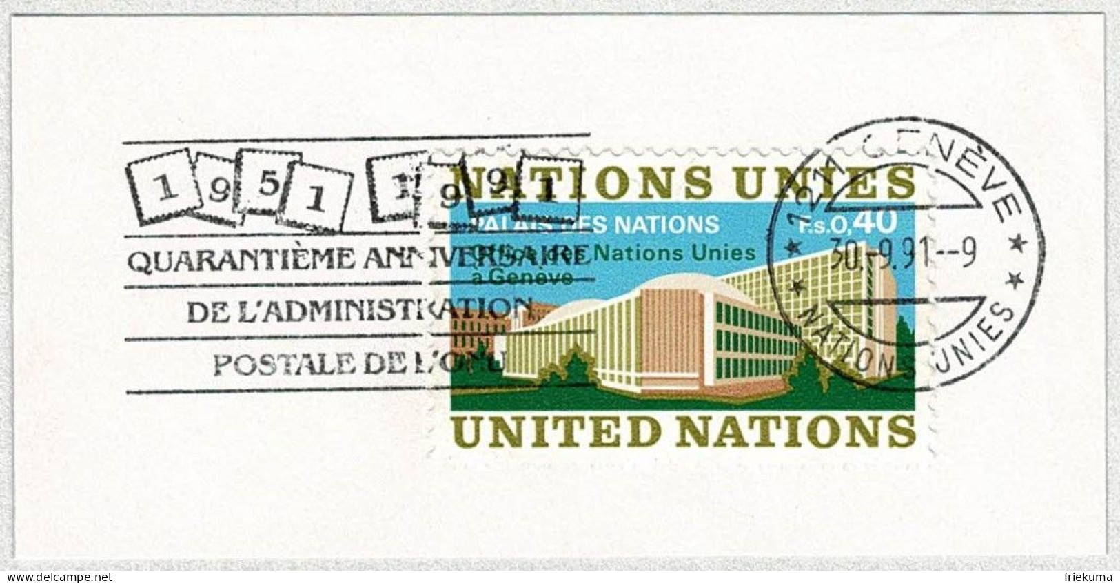 UNO Genève 1991, Flaggenstempel Administration Postale / Postverwaltung - ONU