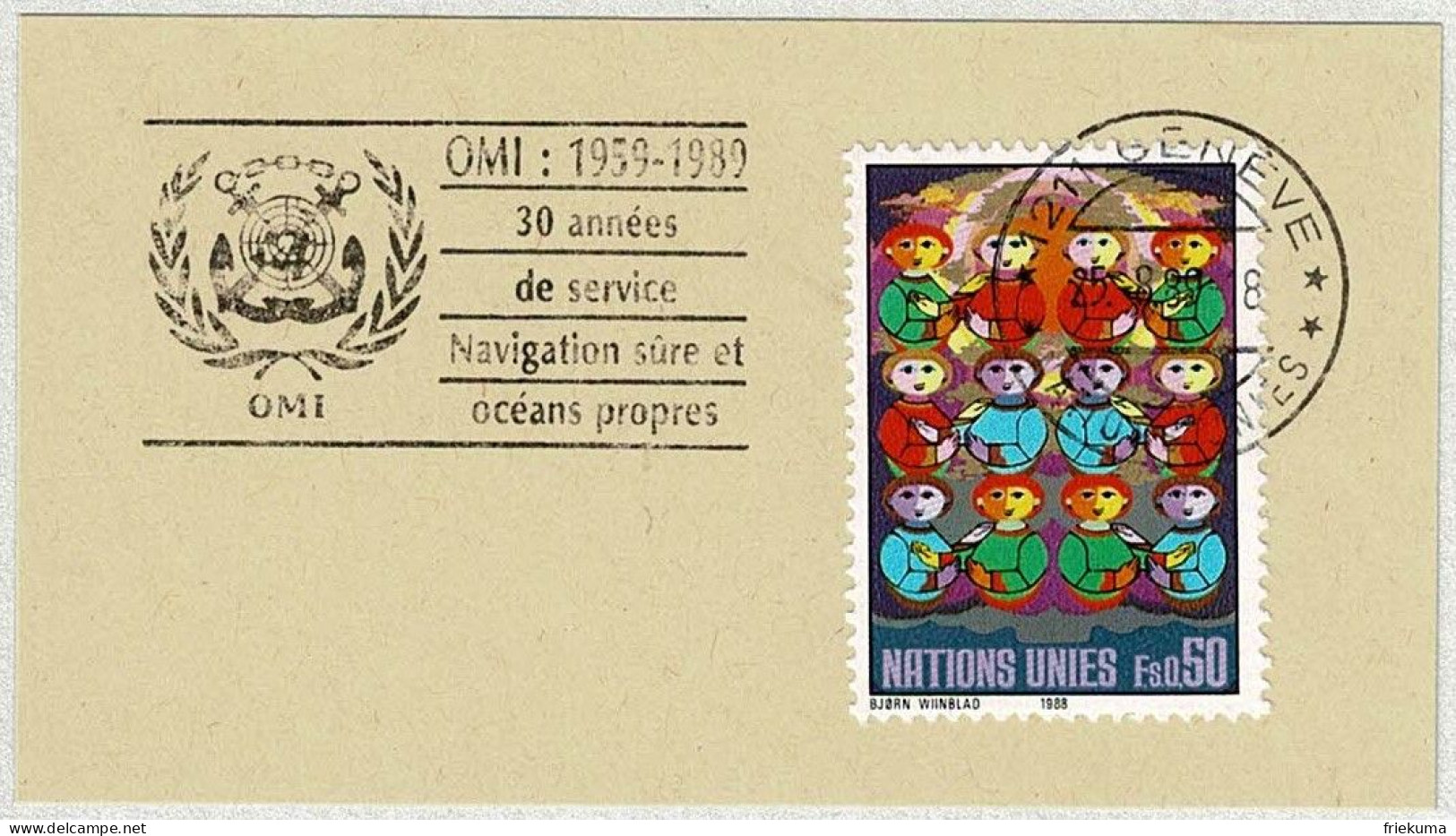 UNO Genève 1989, Flaggenstempel Navigation Sûre Et Océans Propres / Sichere Schifffahrt, Saubere Ozeane - ONU