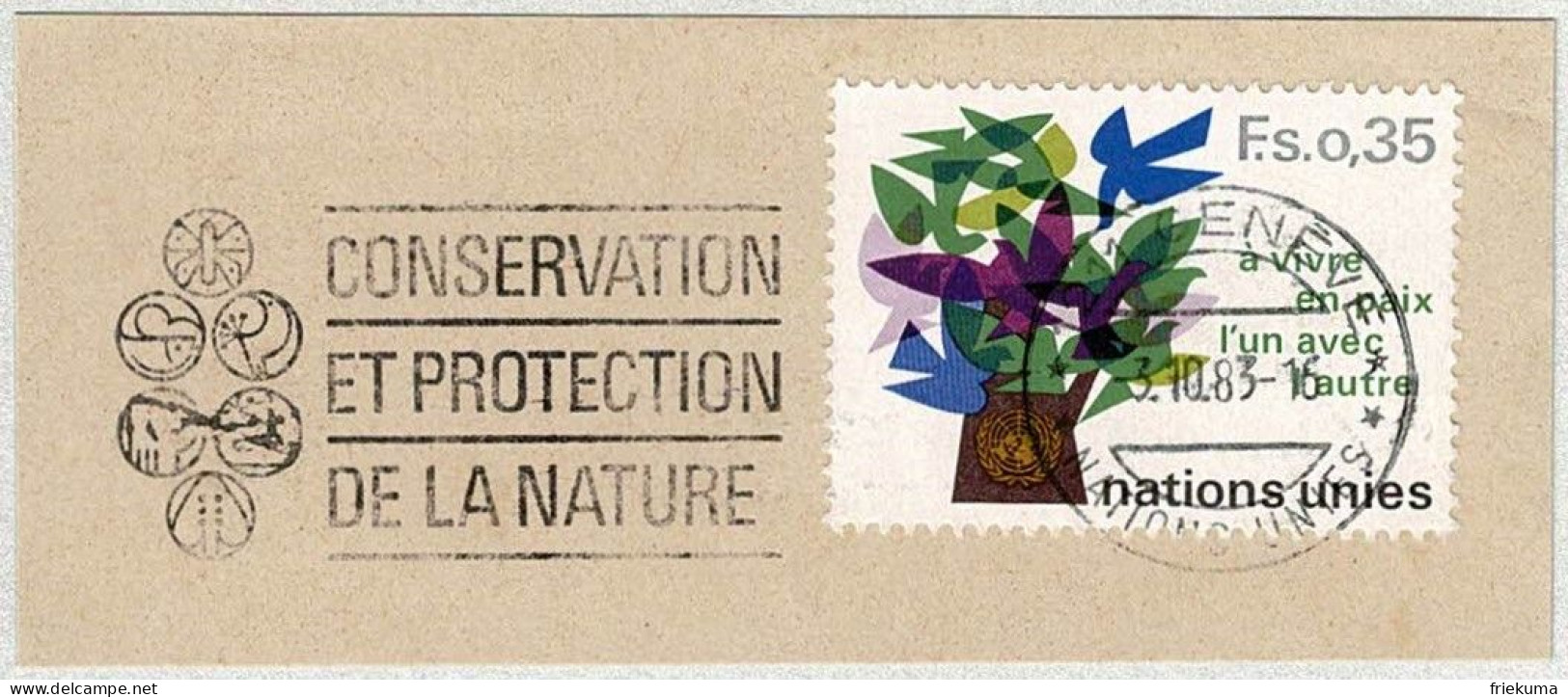 UNO Genève 1983, Flaggenstempel Conservation Et Protection De La Nature / Naturschutz - ONU