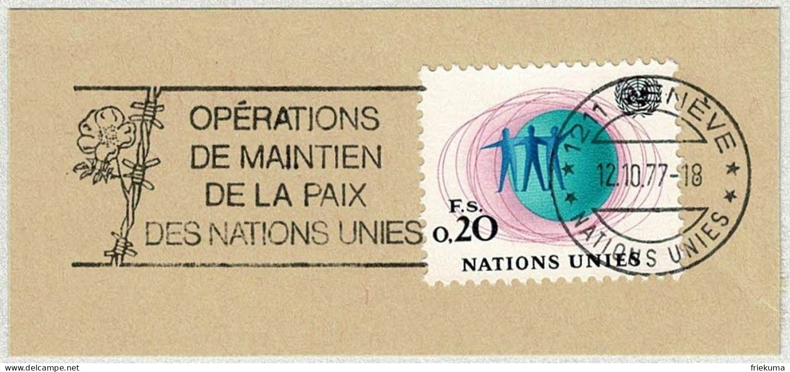 UNO Genève 1977, Flaggenstempel Opérations Maintien De La Paix / Friedenserhaltene Operationen  - ONU