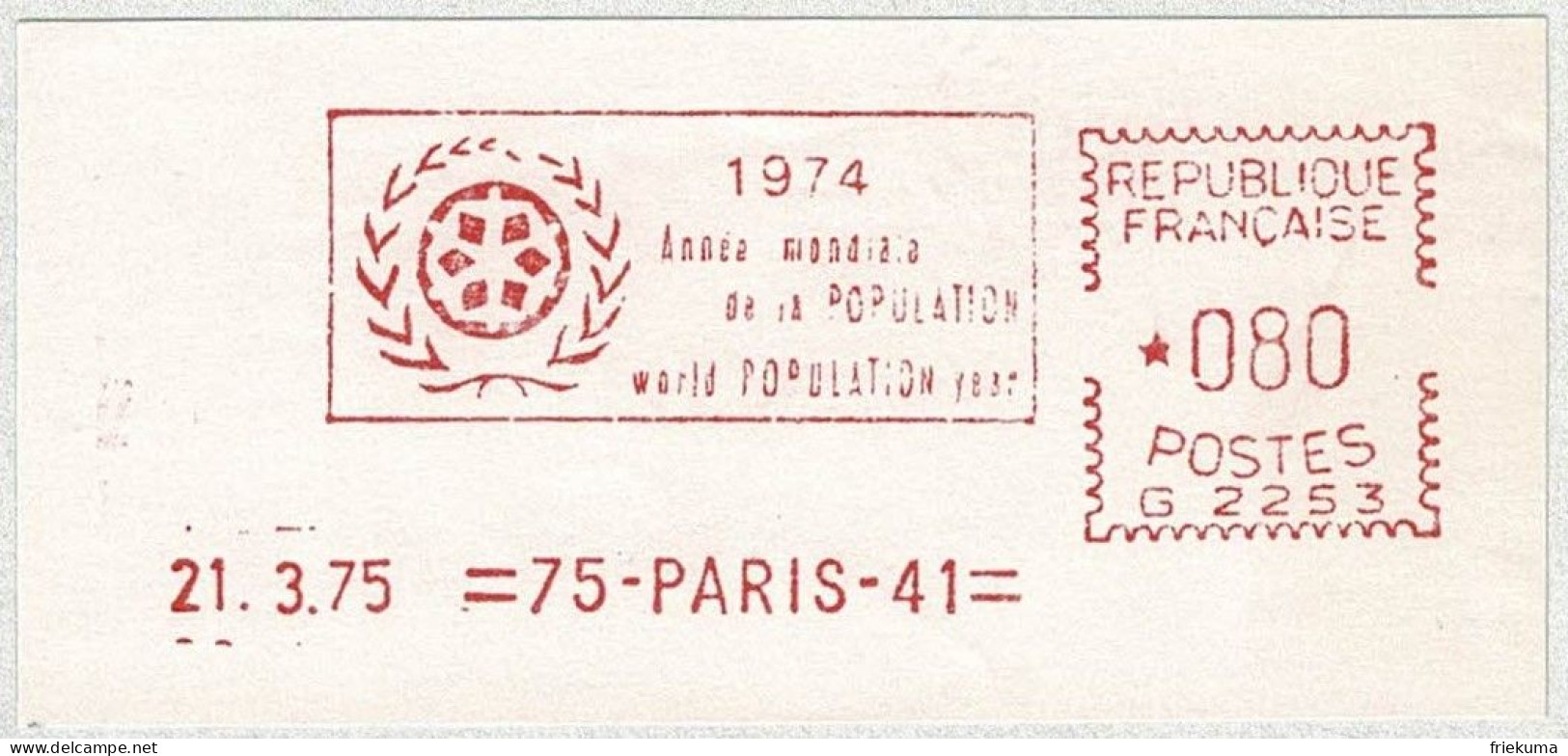 Frankreich / France 1974, Freistempel / EMA / Meterstamp Année Mondiale Population / World Population Year Paris - ONU