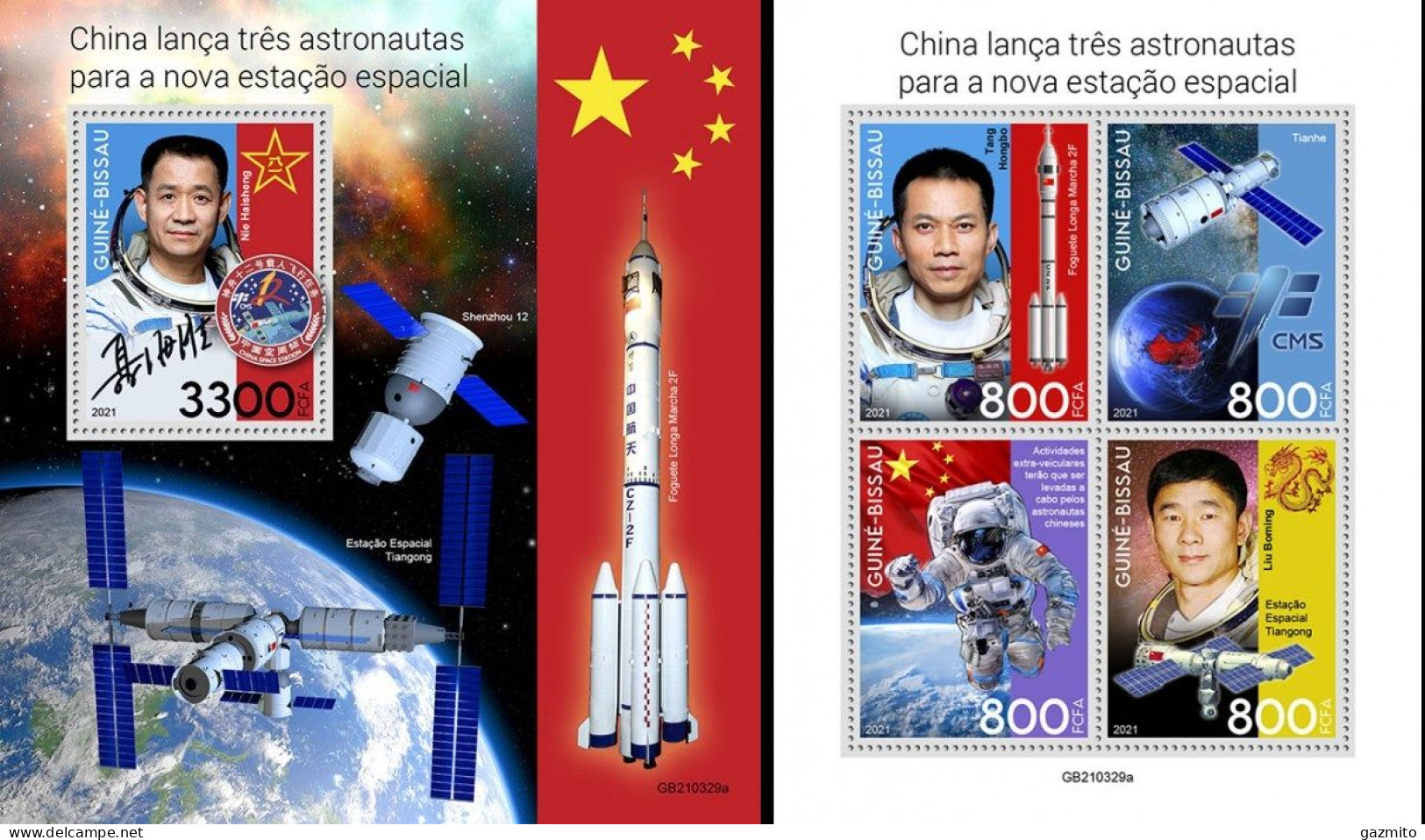 Guinea Bissau 2021, Space, Chinese Astronauts, Flags, 4val In BF +BF - Guinea-Bissau