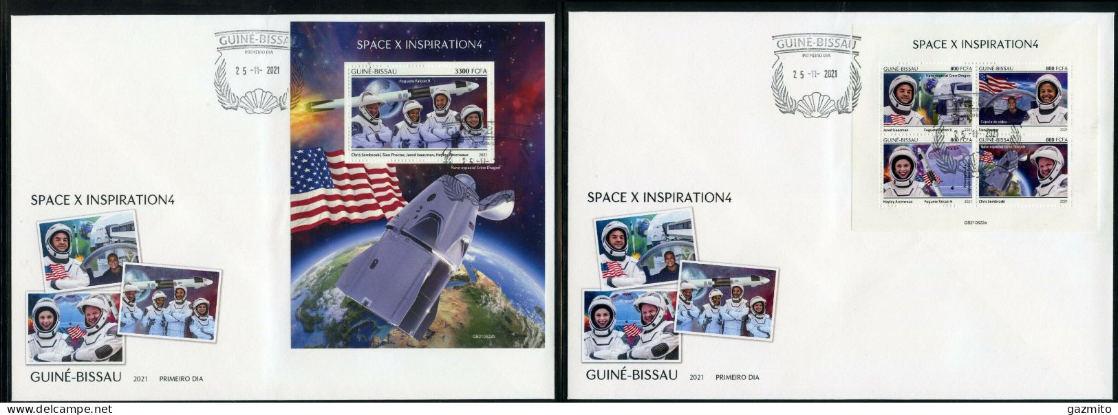 Guinea Bissau 2021, Space, Space X, 4val In BF +BF In 2FDC - Guinea-Bissau