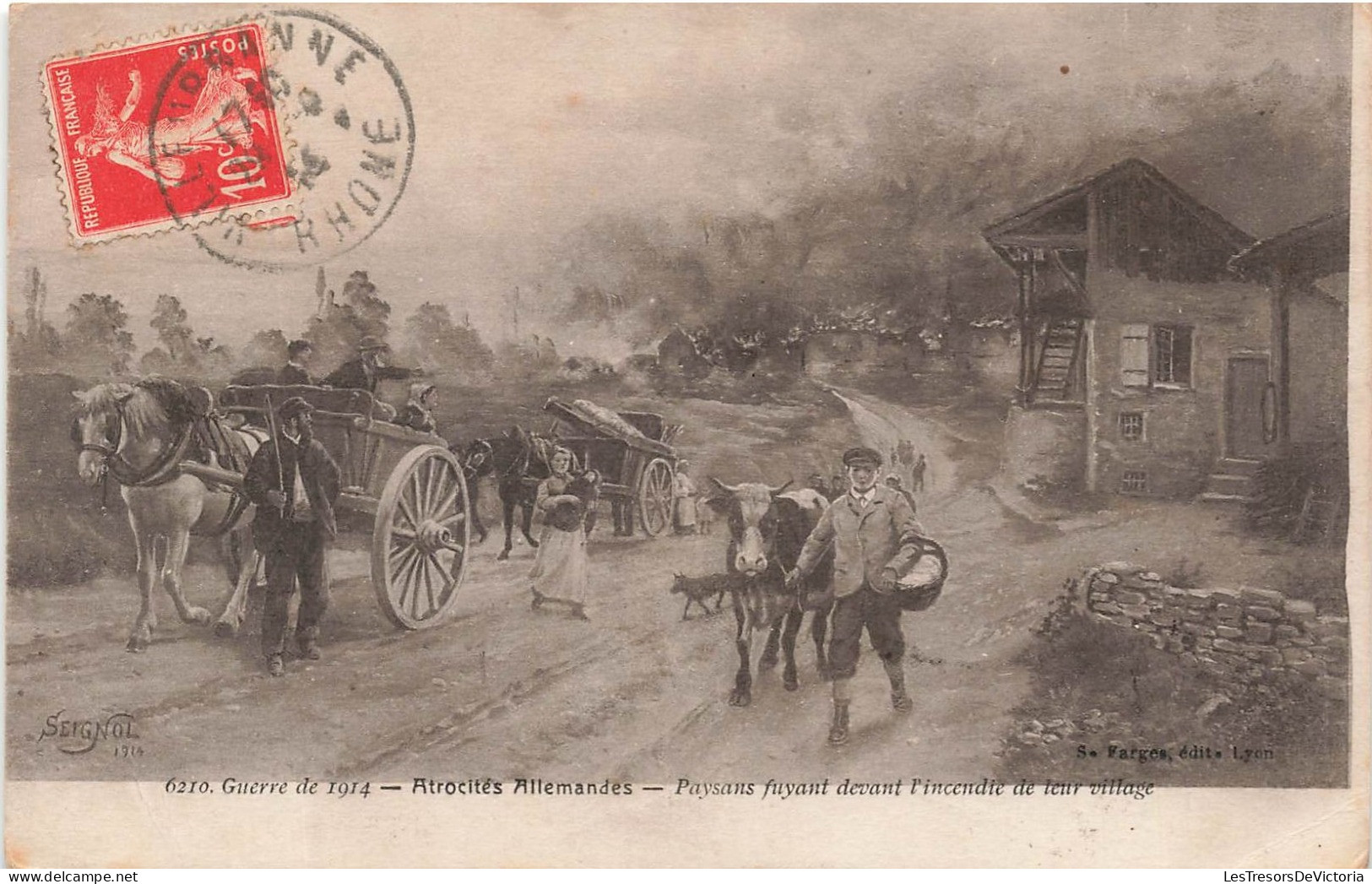 MILITARIA - Guerre De 1914 - Atrocités Allemandes - Paysans Fuyant Devant L'incendie - Carte Postale Ancienne - Guerra 1914-18