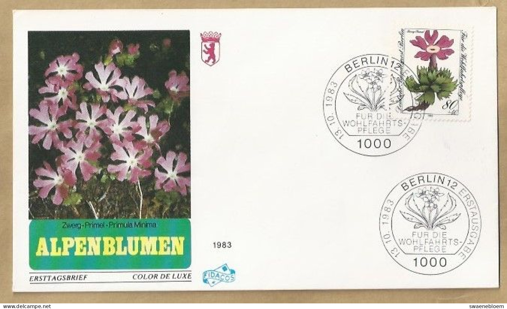 DE.- ERSTTAGSBRIEF. ZWERG-PRIMEL-PRIMULA MINIMA. ERSTAUSGABE 13.10.1983. BERLIN 12. FDC - 1981-1990