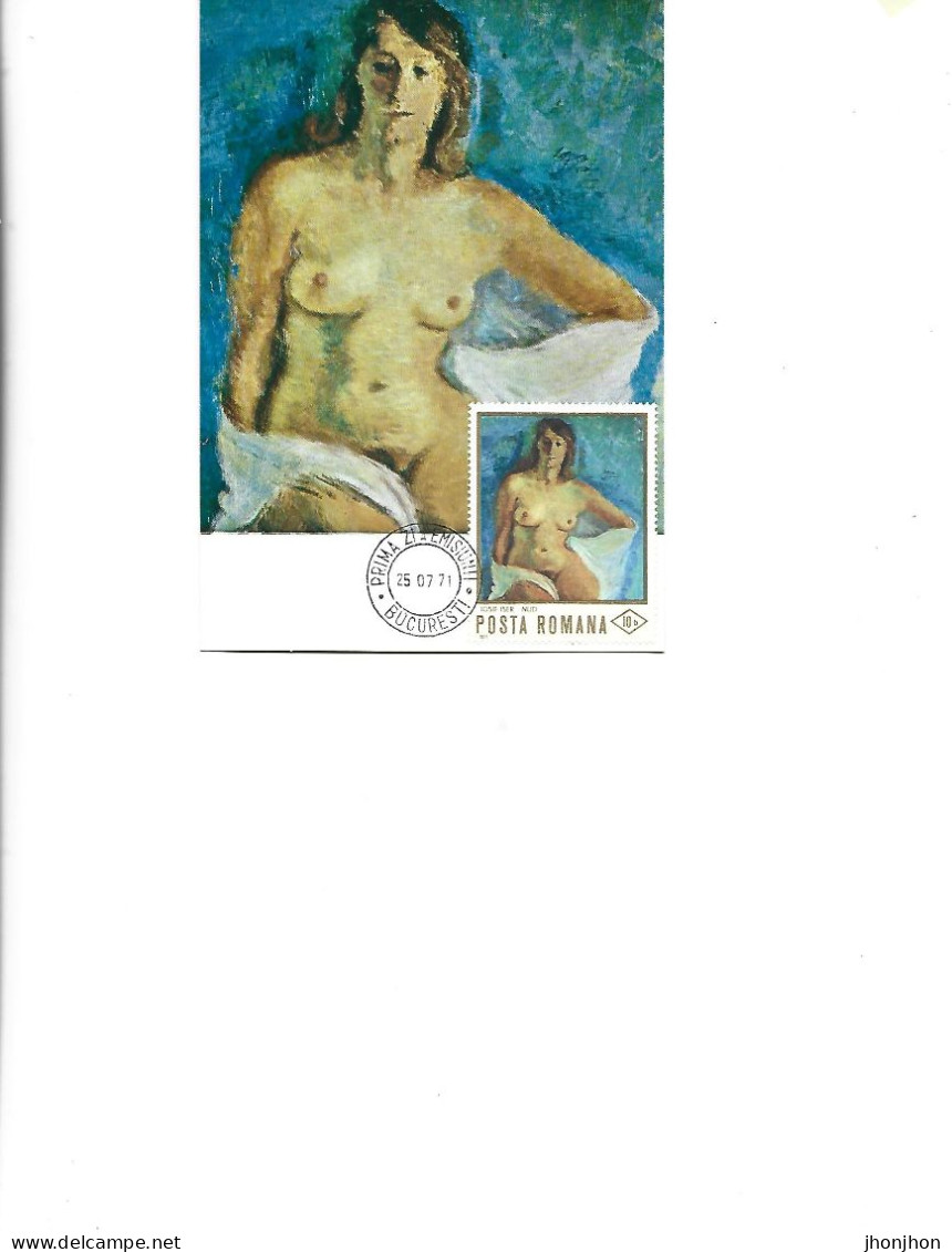 Romania -  Maximum Postcard 1971 -   Painting By  Iosif Iser -  "  Nude  " - Cartes-maximum (CM)