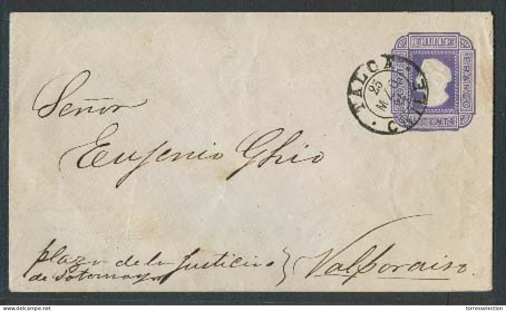 CHILE - Stationery. 1884. Talca - Valp. 5c Lilac Stat Env / Quadrille / Type 3 / Cds + XF. - Chile