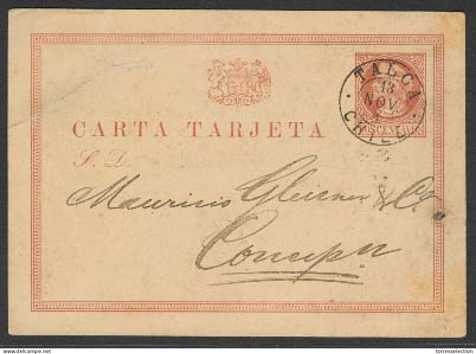 CHILE - Stationery. 1881 (19 Sept). Talca - Concepcion. 2c Stat Card Proper On Early Usage + Arrival Cds. VF. - Chile