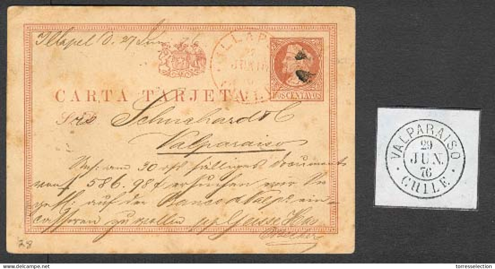 CHILE - Stationery. 1876 (27 Junio). Illapel - Valp. 2c Stat Card + Arrival Cds Never. Xtra Rare Proper Usage. - Chile