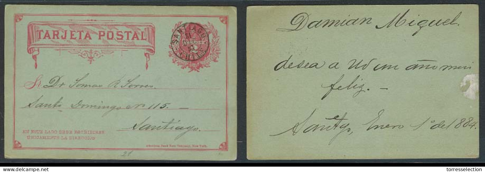 CHILE - Stationery. 1884 (1 Enero). Santiago Local 2c Stat Card, Cancelled Date Error 31-Dic-1883. XF. - Chile