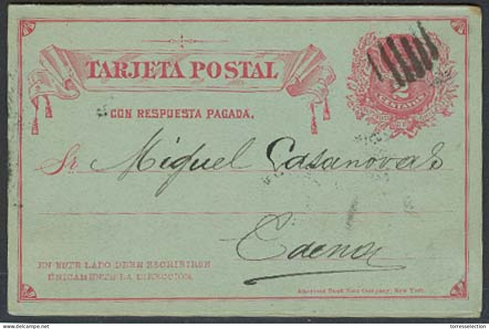 CHILE - Stationery. 1889 (3 Enero). Tacna Cds On Doble Stat Card 2c Red / Green. VF. - Chile