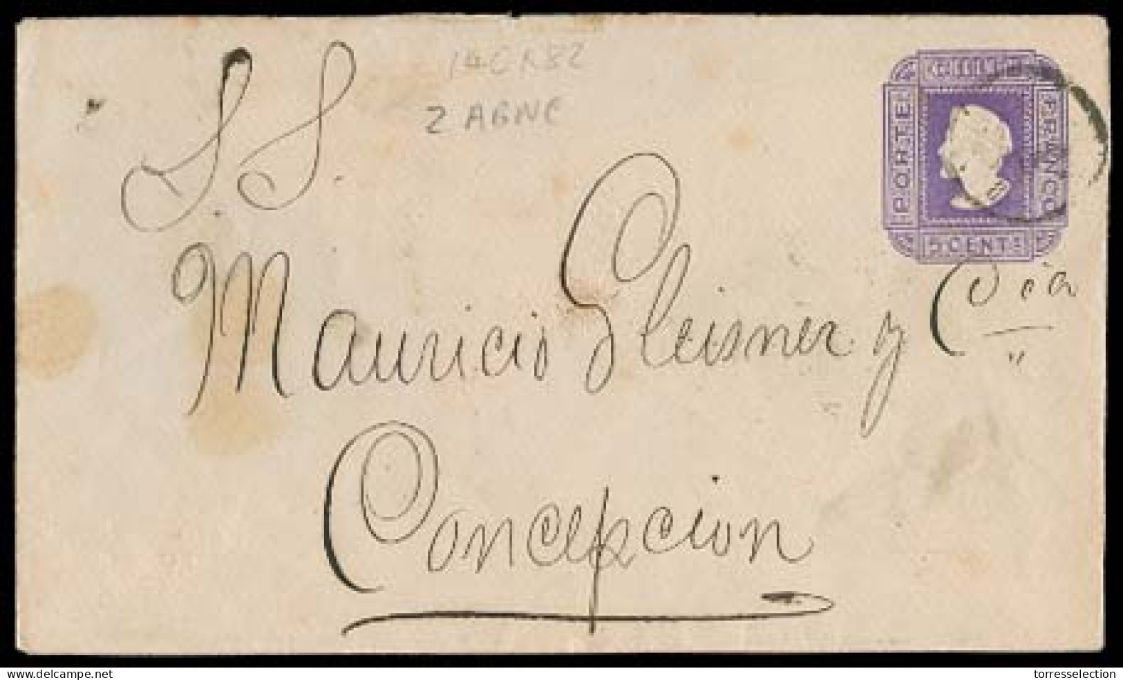 CHILE - Stationery. 1892. 5c Purple White Diagonal Lines. New York ABN Cº. Size 140 X 81 Mm. Not Recorded, Used Stat Env - Chile