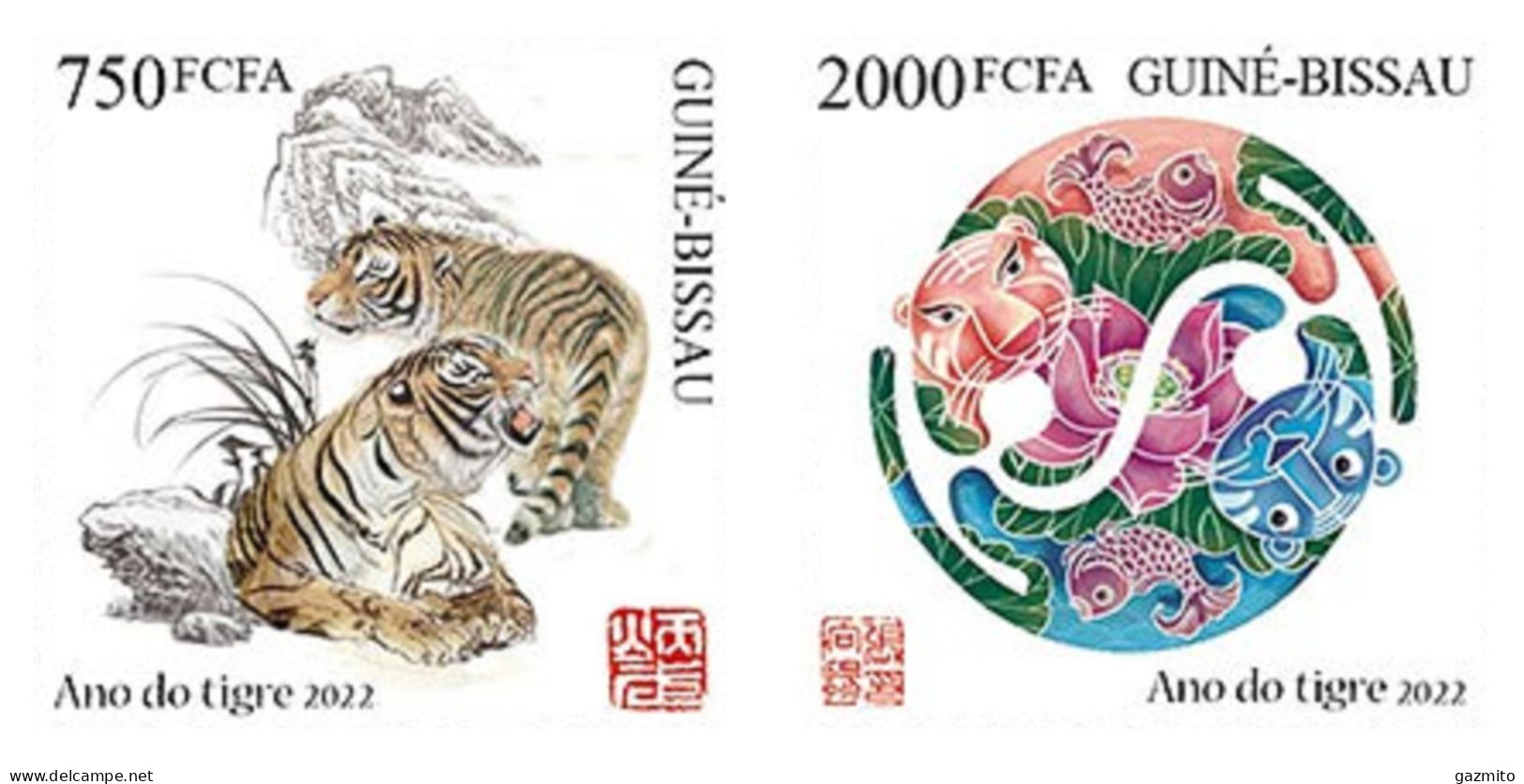 Guinea Bissau 2021, Year Of The Tiger 2val IMPERFORATED - Chines. Neujahr