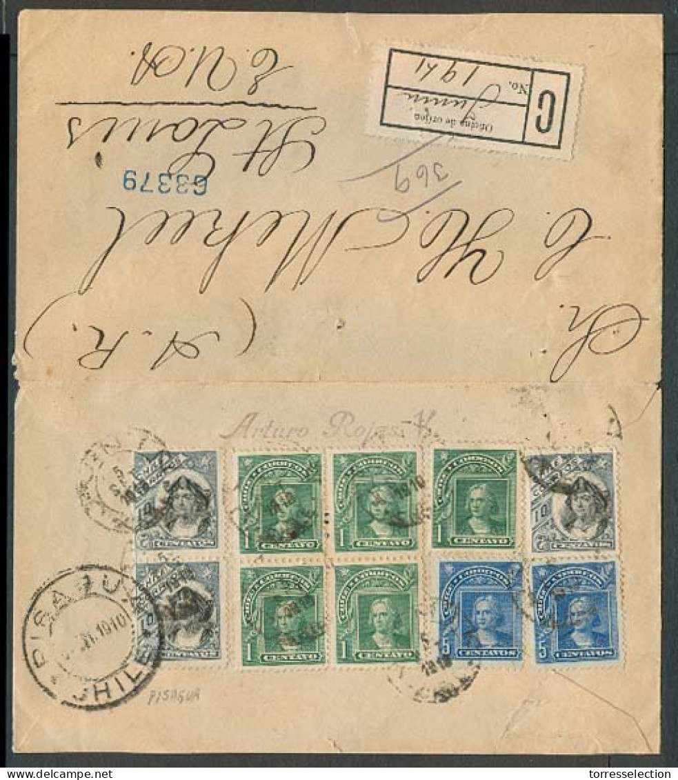 Chile - XX. 1910. Junin - USA. Reg AR Multifkd Mixed Issues Env / R-label / Mns. - Cile