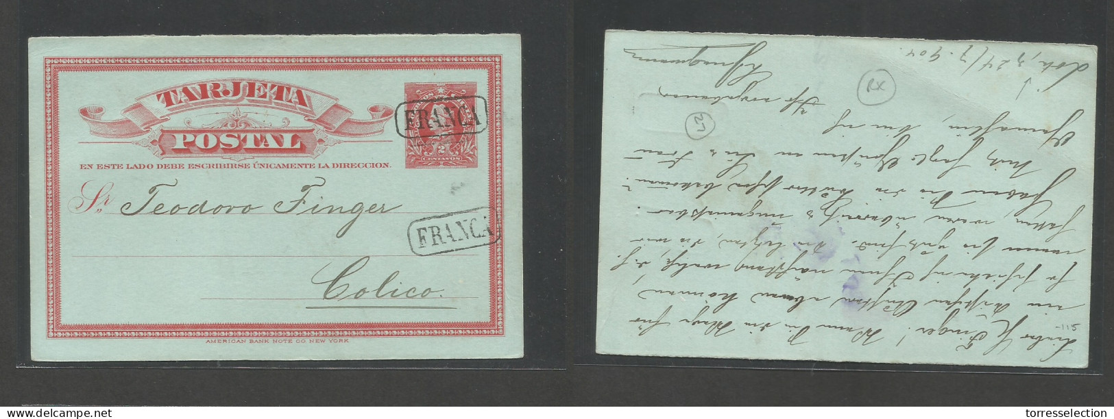 CHILE - Stationery. 1904 (24 July) Loti - Colico. Reply Half Doble 2c Red Stat Card, Way Out, Box "FRANCA" VF And Rare. - Cile