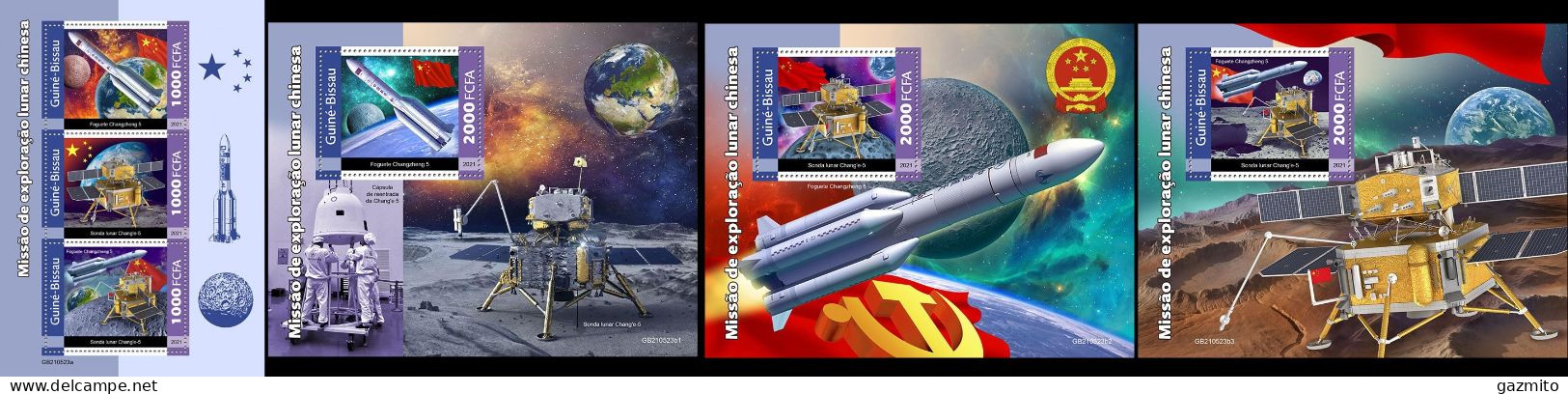 Guinea Bissau 2021, Space, China On The Moon, 3val In BF +3BF - Guinea-Bissau