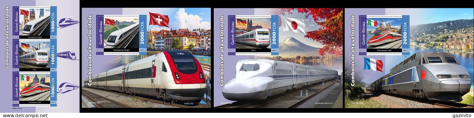 Guinea Bissau 2021, Speed Trains I, Flags, 3val In BF +3BF - Guinea-Bissau