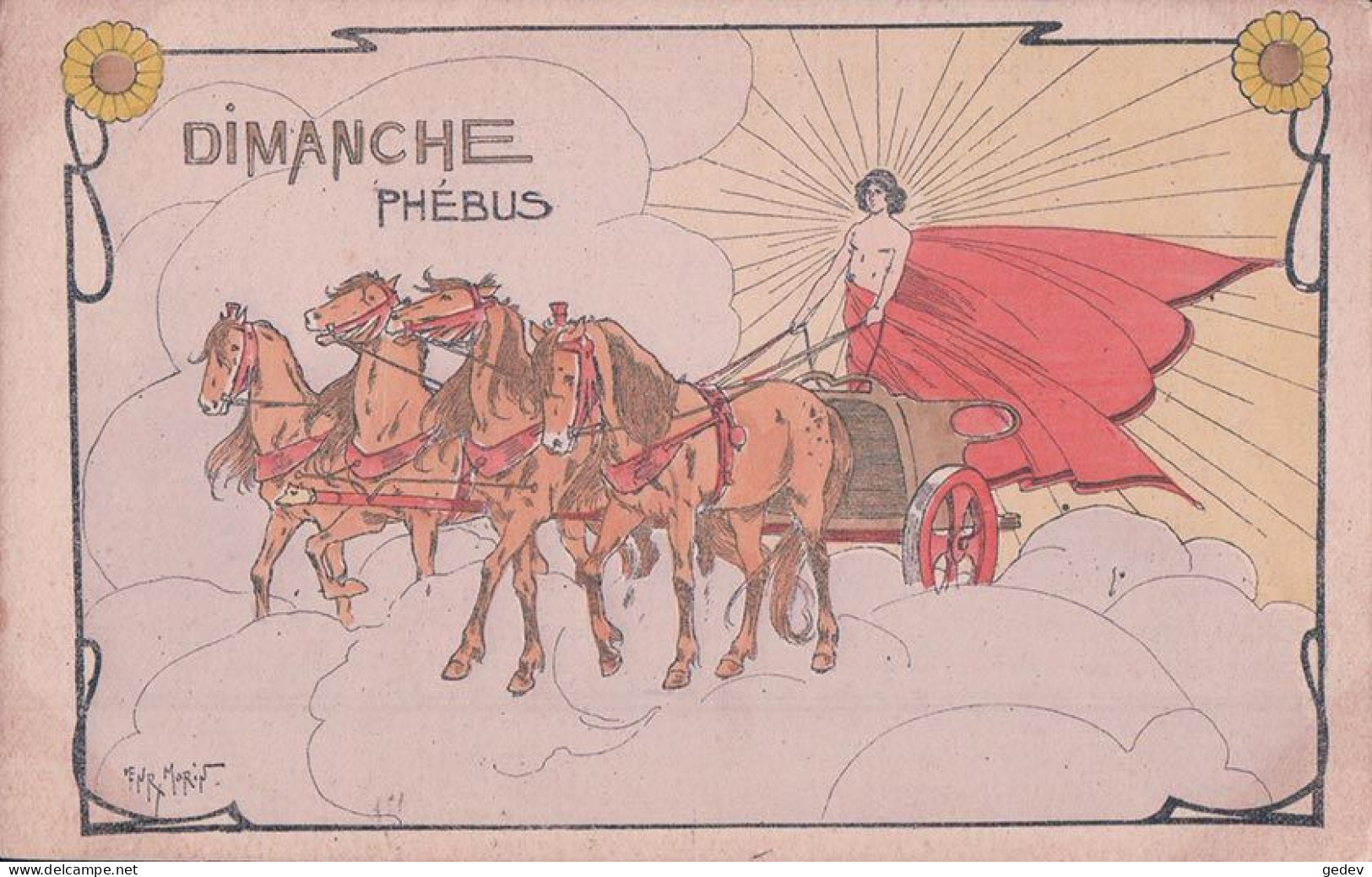 Morin Henry Illustrateur, Dimanche, Phébus, Attelage De 4 Chevaux, Art Nouveau, Litho (3305) - Morin, Henri