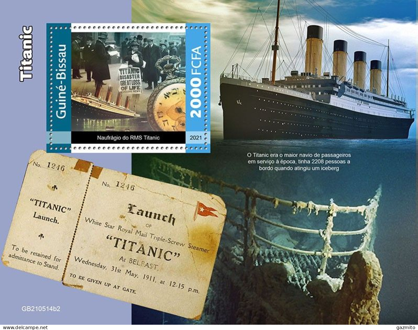 Guinea Bissau 2021, Titanic, Clock, Ticket, BF - Horloges