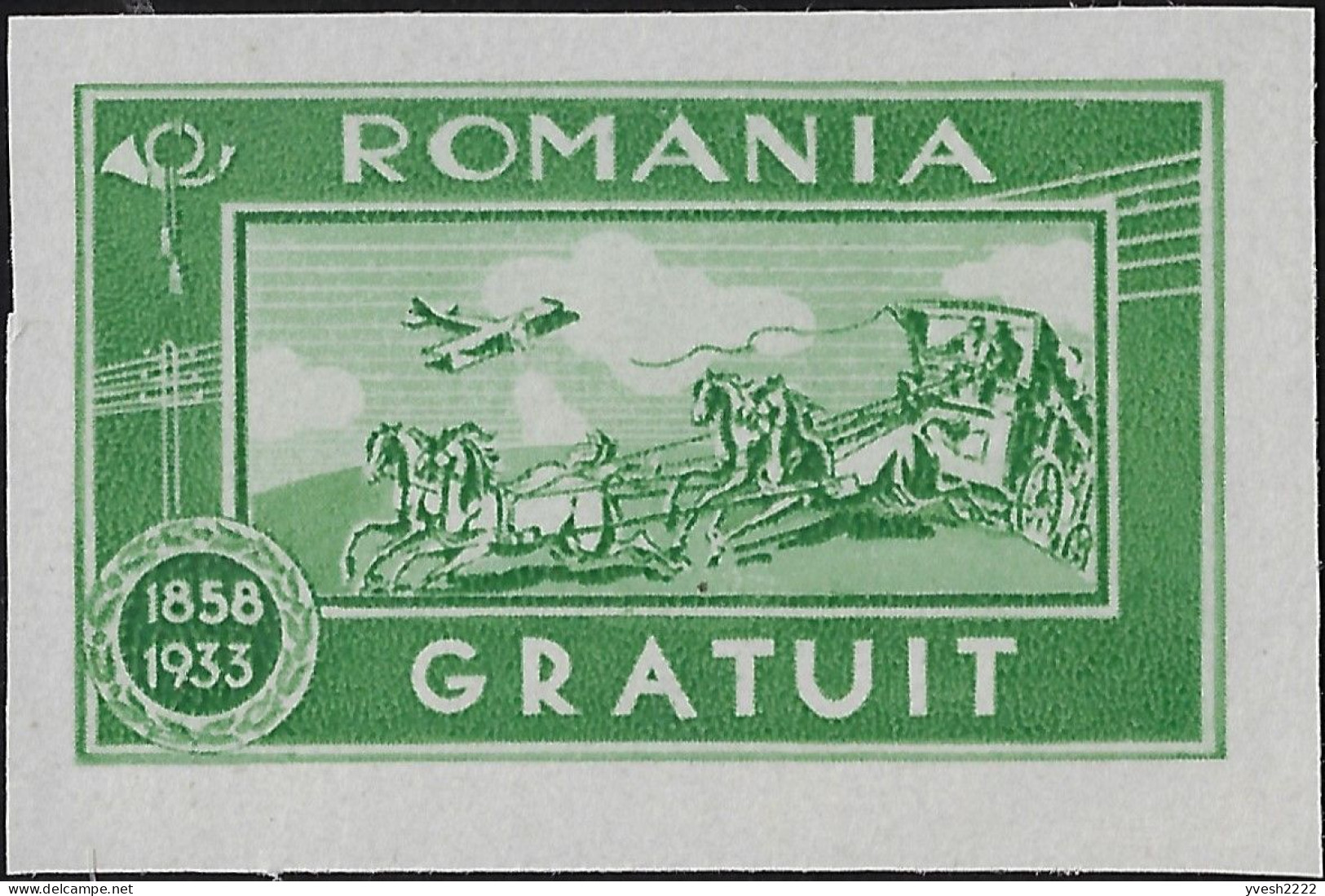 Roumanie 1934 Y&T Franchise 2. Neuf Sans Charnière. Attelage Et Avion. Pour L'envoi D'un Ouvrage Sur Le Système Postal - Diligenze