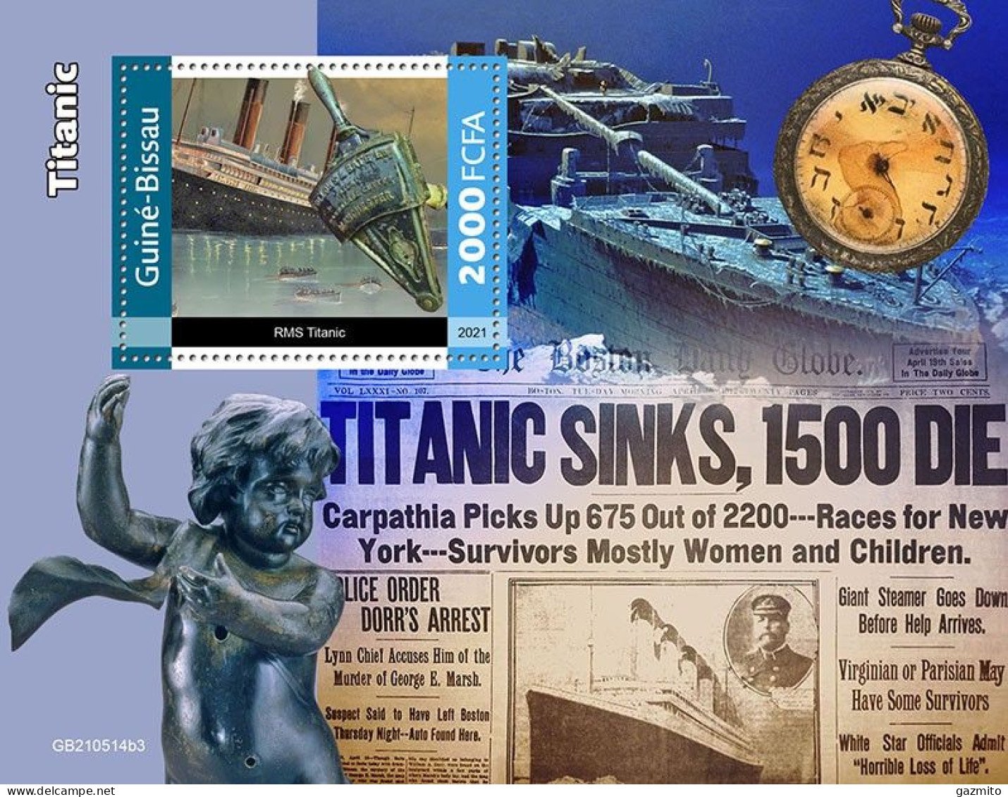 Guinea Bissau 2021, Titanic, Clock, BF - Clocks