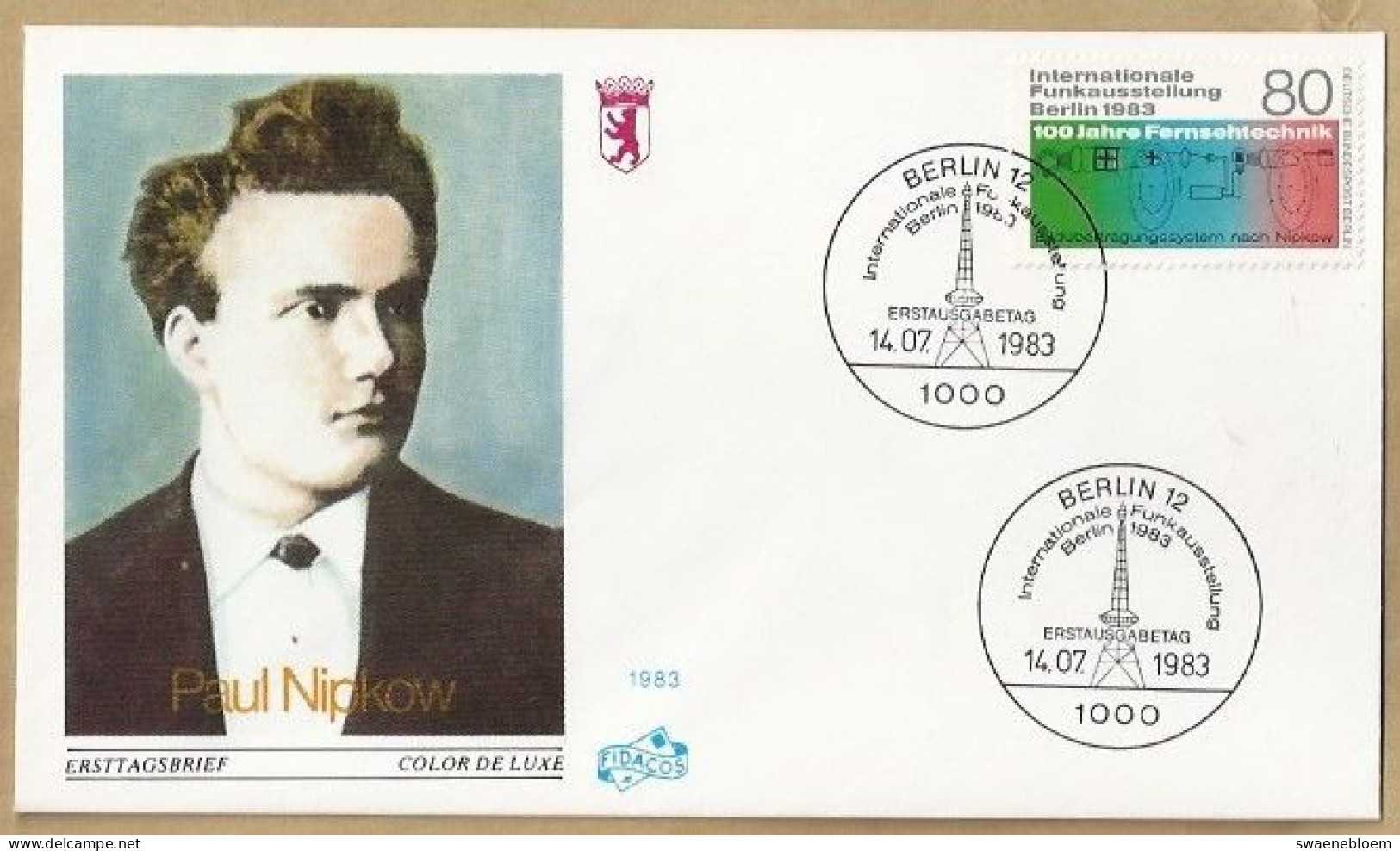 DE.- ERSTTAGSBRIEF. PAUL NIPKOW. INTERNATIONALE FUNKAUSSTELLUNG BERLIN 1983. ERSTAUSGABE 14.07.1983. BERLIN 12. FDC - 1981-1990