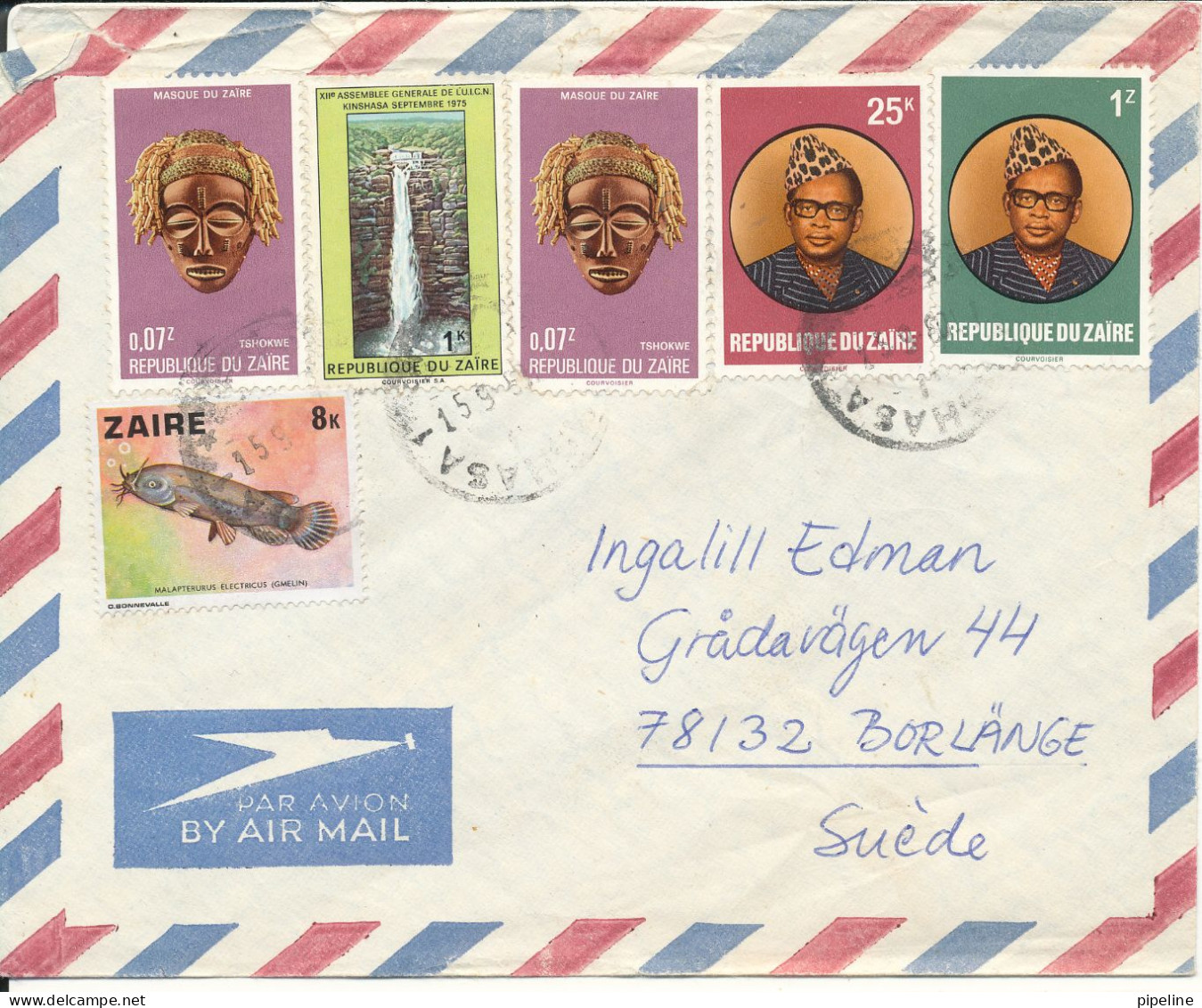 Zaire Air Mail Cover With More Topic Stamps Sent To Sweden 15-9-1980 ? (1 Of The Stramps Is Damaged And The Cover Is D - Usados