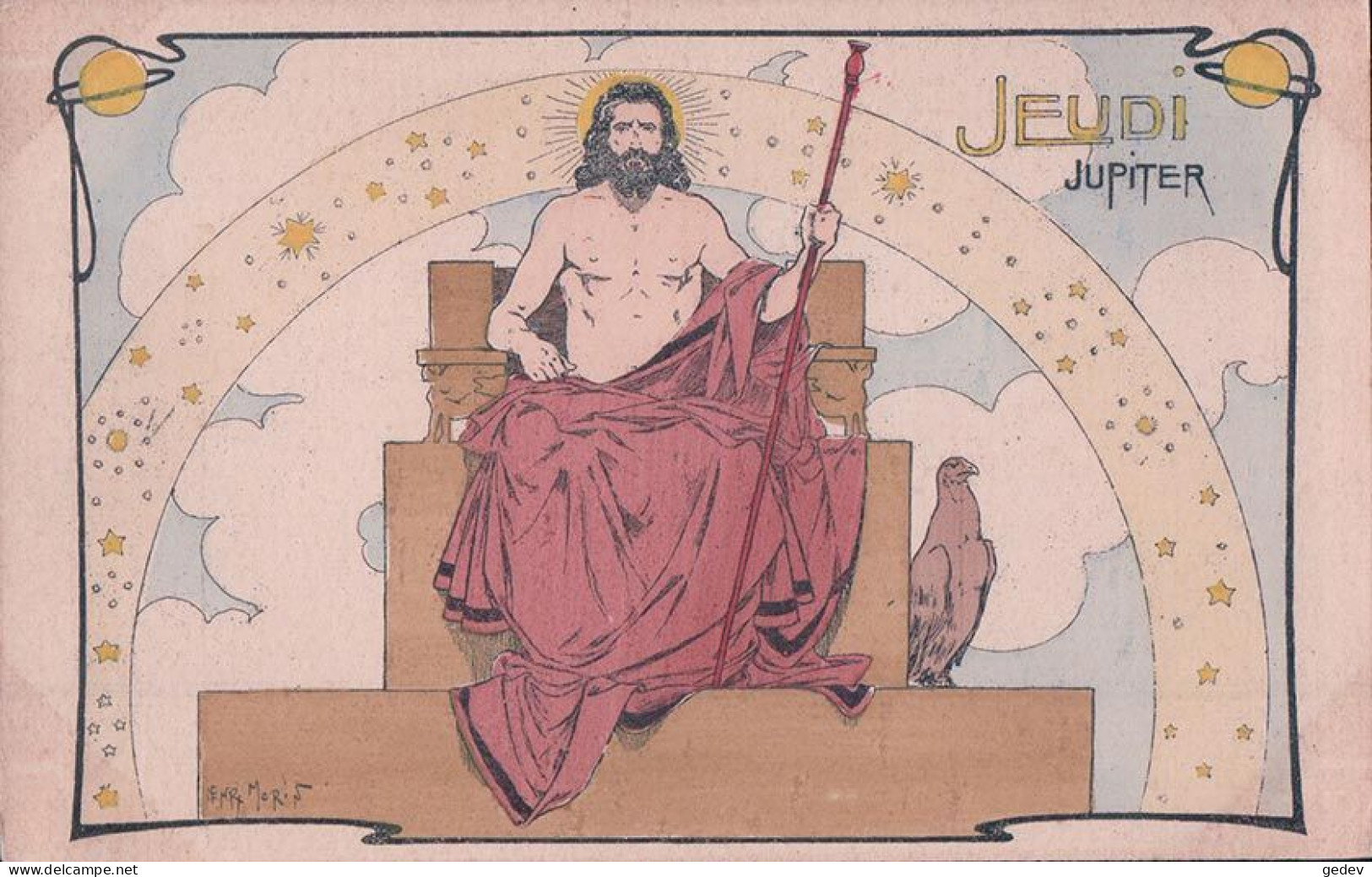 Morin Henry Illustrateur, Jeudi, Jupiter, Art Nouveau, Litho (3302) - Morin, Henri