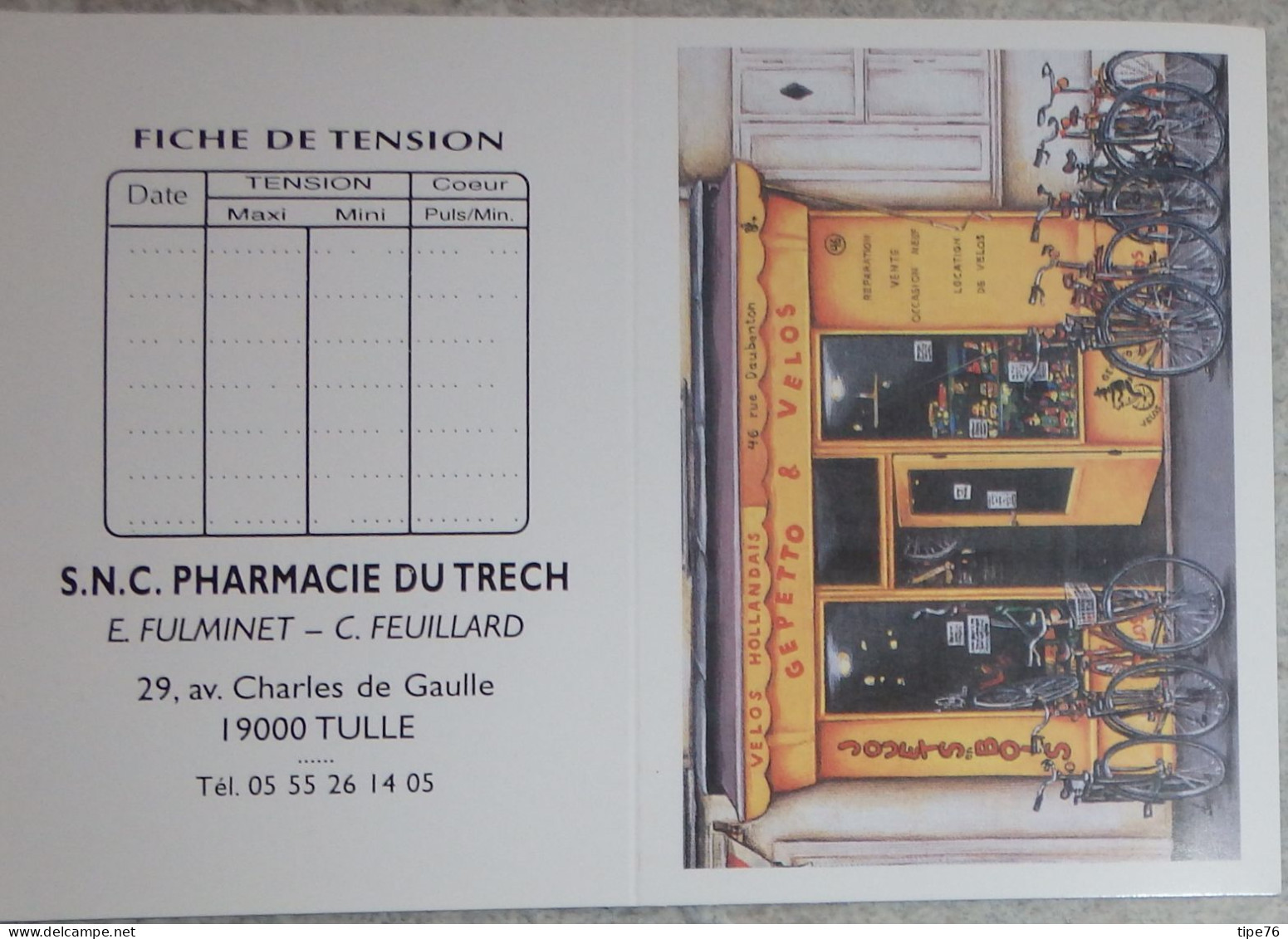 Petit Calendrier De Poche 2005 Illustration Magasin échoppe Vélos Hollandais - Pharmacie  Tulle Corrèze - Tamaño Pequeño : 2001-...