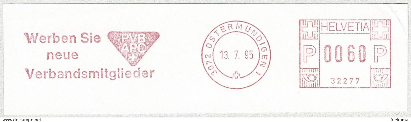 Schweiz / Helvetia 1995, Freistempel / EMA / Meterstamp PVB APC Ostermundigen, Verbandsmitglieder / Association Members - Altri & Non Classificati