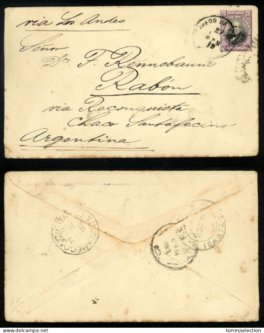 BOLIVIA. 1913. La Paz To Rabon. Via Reconquista Chaco Santafecino (Argentina). Scarce Transits. Fine. - Bolivie