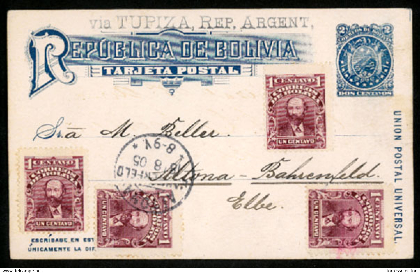 BOLIVIA. 1905. Stationery Card + Adtl. VF. - Bolivie