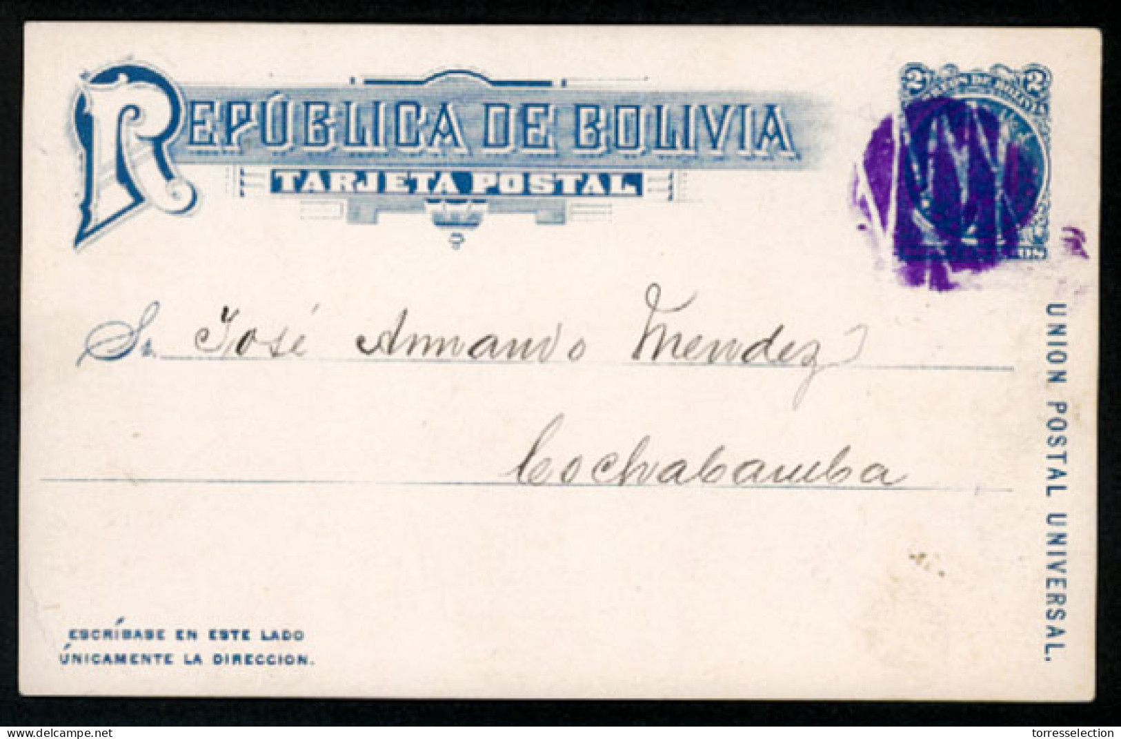 BOLIVIA. C.1890's. Appeal Cork Figurative Cancel! - Bolivie