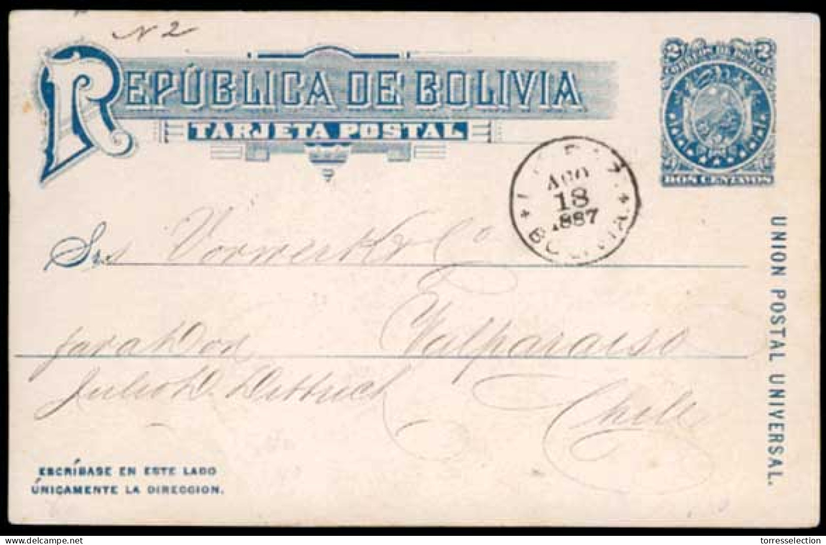 BOLIVIA. 1887. La Paz/Chile. Early Usage!! - Bolivie